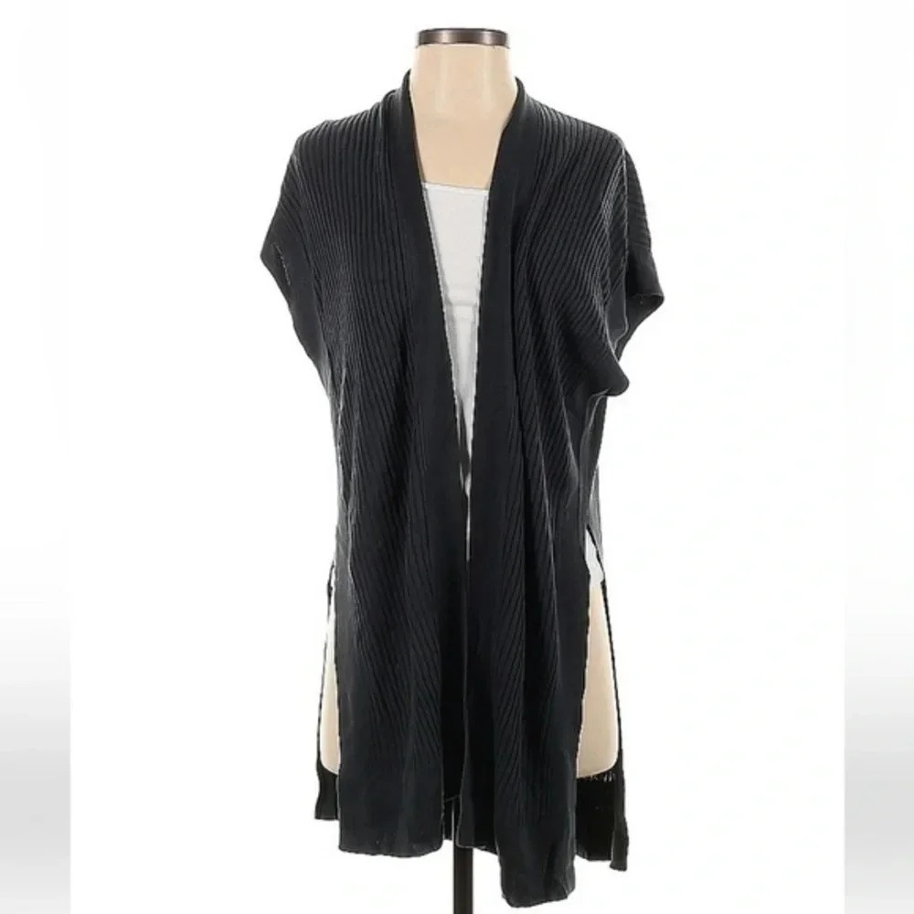 Eileen Fisher Bone Sleek Tencel Ribbed Cap Sleeve Cardigan Gray Size XXS XS